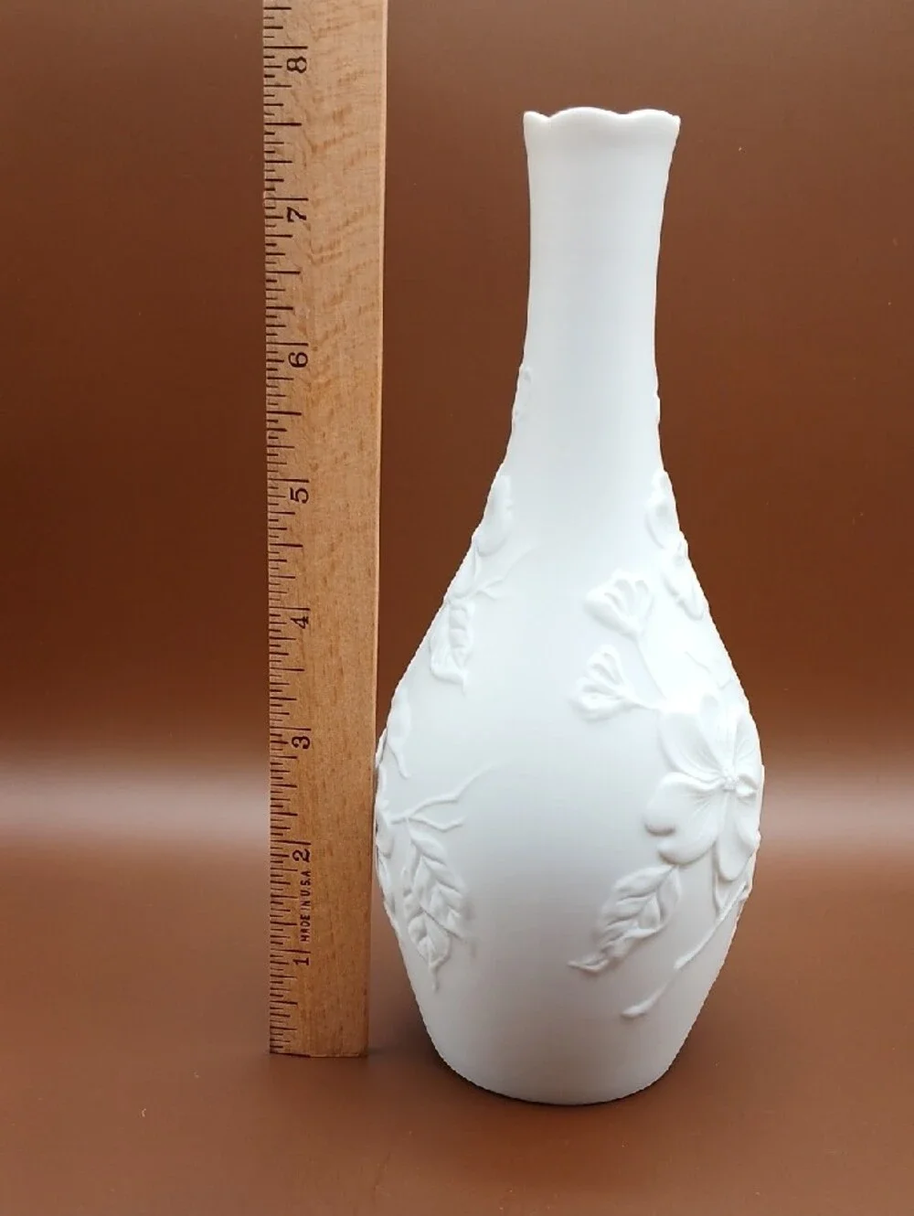 Kaiser W. Germany Matte Bisque White #654 Floral Porcelain Bud Vase 7.75